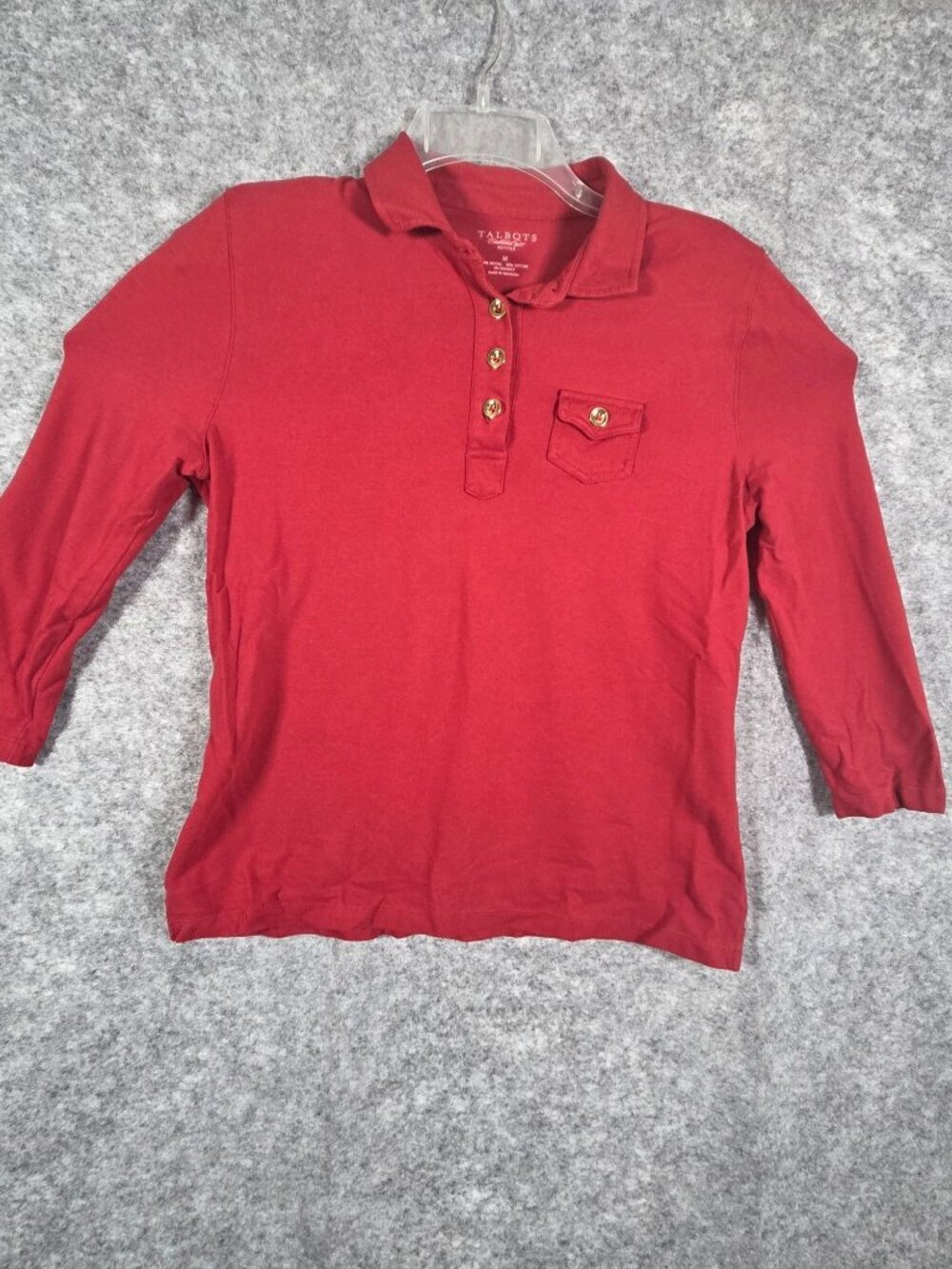 Talbots Women's 3/4 Sleeve knit Polo Top Red Size M Petite